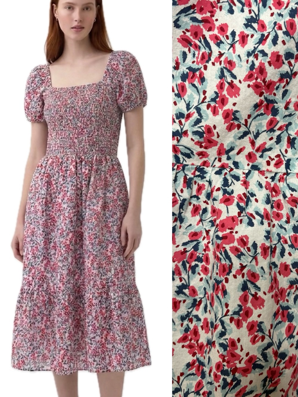 GAP Ditsy Floral Flutter Sleeve Smocked Top Tiered Ruffle Midi Sundress Size M